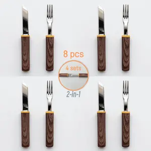 【March Faves】OesenX 2-in-1 camping knife and fork Spring limited Stainless steel two-in-one cutlery Sharp Silver Meat Scissors Dishwasher Safe Camping Steak Knife and Fork for food, steak, fruit Christmas Gift!