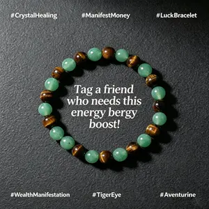 Tiger Eye & Aventurine Healing Crystal Bracelet, Dual Energy Stone Bracelet, Wealth & Good Luck Manifestation Bracelet For Spiritual Lovers,For Wealth Courage + Aventurine For Abundance Luck Natural Crystal Beaded Bracelet