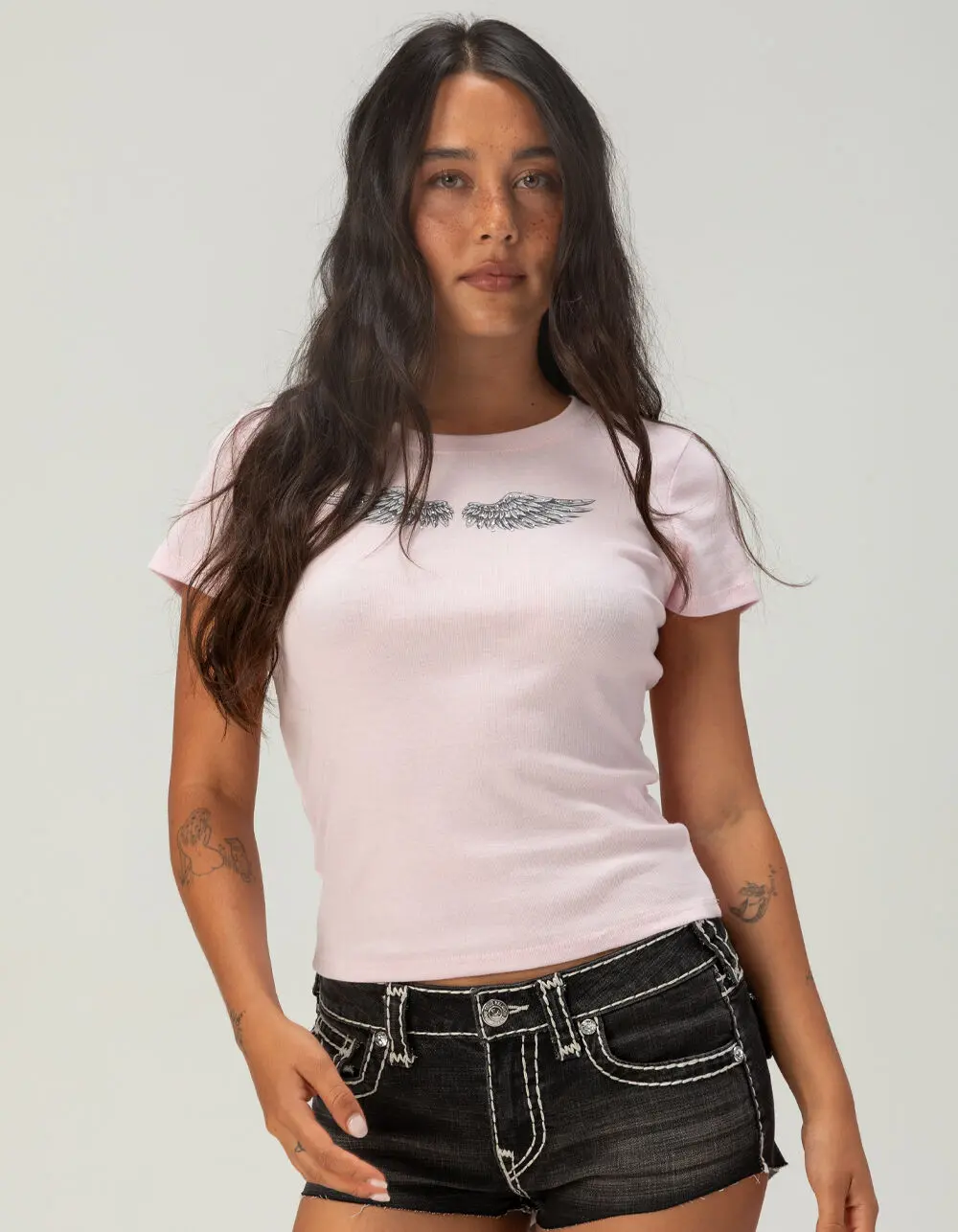 FULL TILT Rhinestone Wing Womens Baby Tee