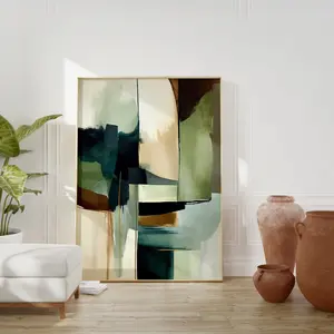 Green Beige and Brown Japandi Abstract Art Print Neutral Wabi Sabi Wall Art Big Textured Brush Strokes Japandi Wall Art Apartment Decor Glossy Matte modern artwork Photo
