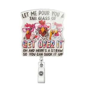 Cute Chicken Pattern Retractable Badge Holder, 1 Count Acrylic Name Badge Clip, Suitable for Nurses, Jobs, Volunteers, Office Workers