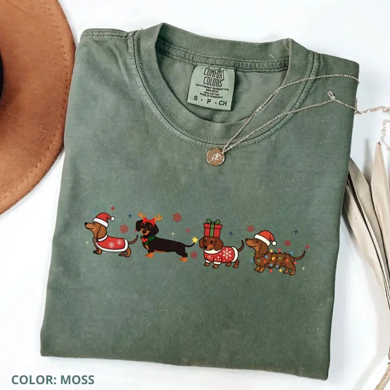 Comfort Colors Dachshund Christmas T-shirt, Wiener Dog Holiday Tshirt, Cute Sausage Dog Xmas T-shirt, Funny Pet Lover Gift, Xmas Gift Gift For Her, Cotton Fabric