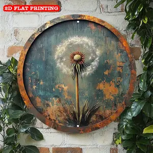 2D Flat, 1pc Vintage Dandelion Metal Sign - Rustic Round Aluminum Wall Decor with Pre-Drilled Holes, 8X8 Inch Autumn Garden Yard Art for Home Living Room, Holiday Gift Idea, metal wall sign Vintage Metal Tin Sign home decor plaque funny bar sign