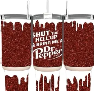 Funny Dr Pepper Tumbler With Handle Straw 40oz Stainless Steel, Shut The Hell Up & Bring Me A Dr Pepper Quote Cup, Dr.Pepper Lovers Mug Gift Handcrafted Soda
