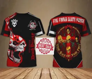 Five Finger Death Punch Band Full Over print, T-Shirt Music Tee Black Polyester