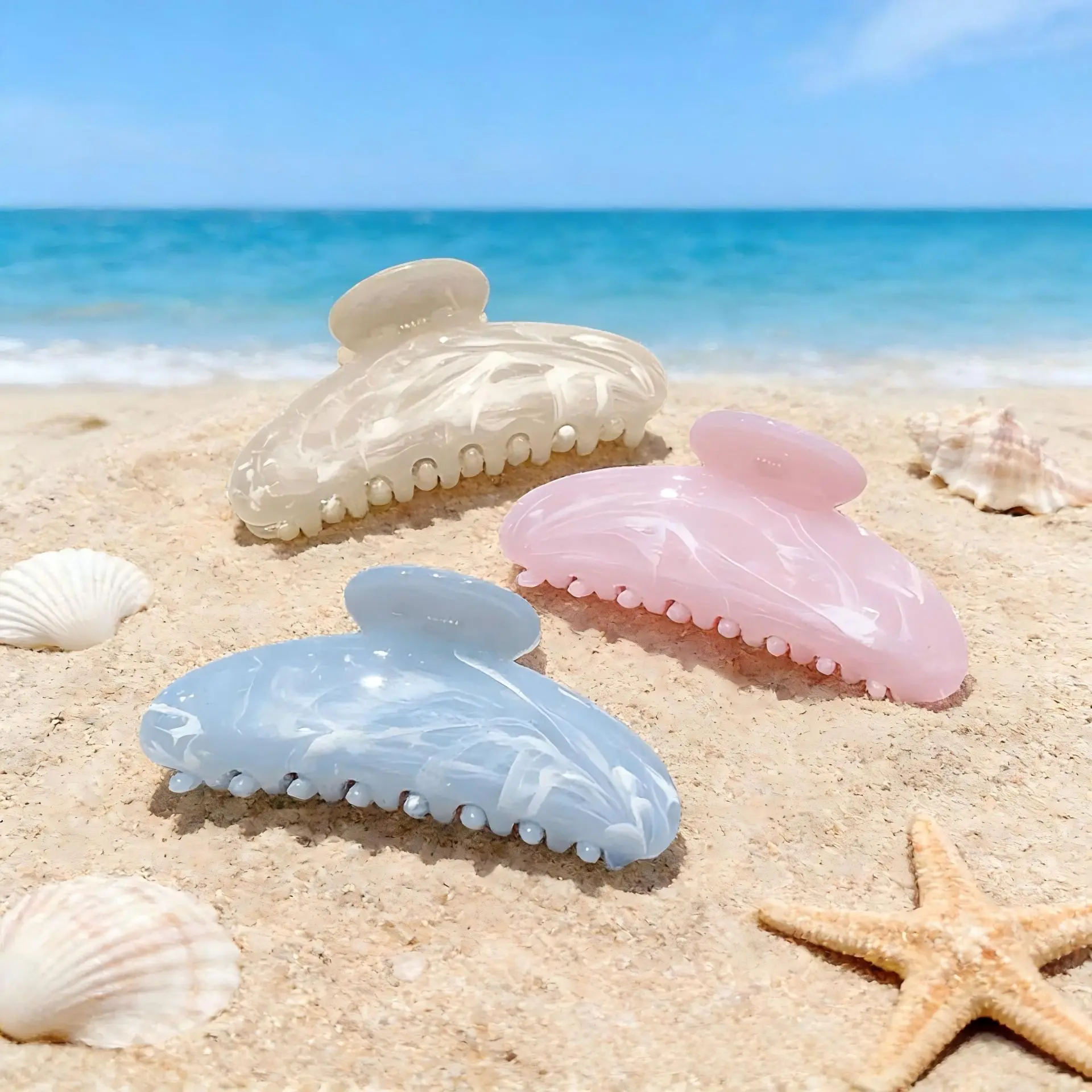 3PCS Trendy Oversized Hair Claw Clip – Elegant Marble Style Claw for Thick & Long Hair, Ideal for Lazy Hair Days, Coffee Runs & Holiday Outfits