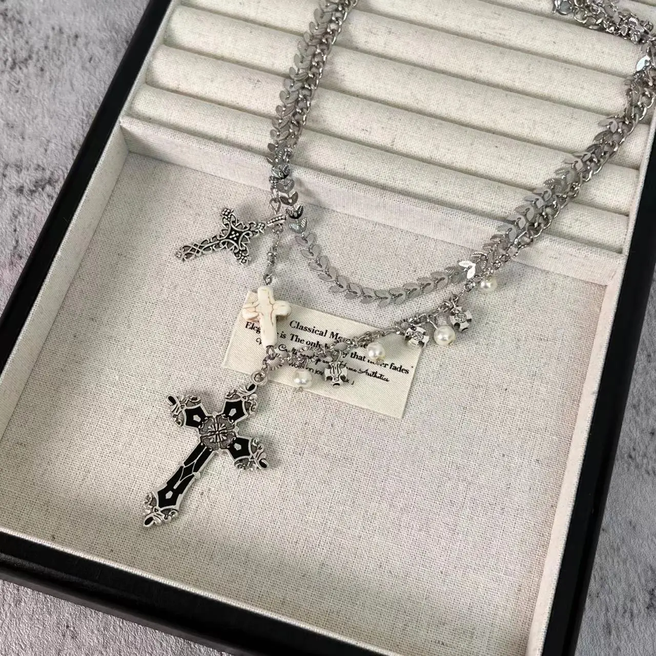 Gothic Necklace for Women - Zinc Alloy Black Choker with Silver Color Metal Coating