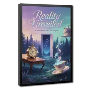Surreal Fairy Tale Style Wall Art Print - Reality Unveiled Whimsical Fantasy Decor, Magical Tea Party & Starry Doorway Design for Kids Bedroom, Living Room Dreamcore Home Aesthetic