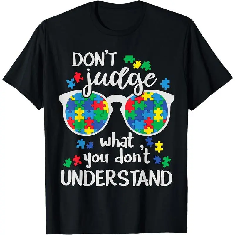 Men's Graphic Tee - Don't Judge Understand Love Message, Autistic Kids Autism Awareness Graphic T-Shirt for Men, Men's Graphic Tees