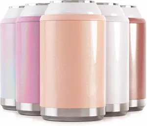 Standard Can Cooler for Beer & Soda | Stainless Steel 12oz Beverage Sleeve, Double Wall Vacuum Insulated Drink Holder - Blush Glitter