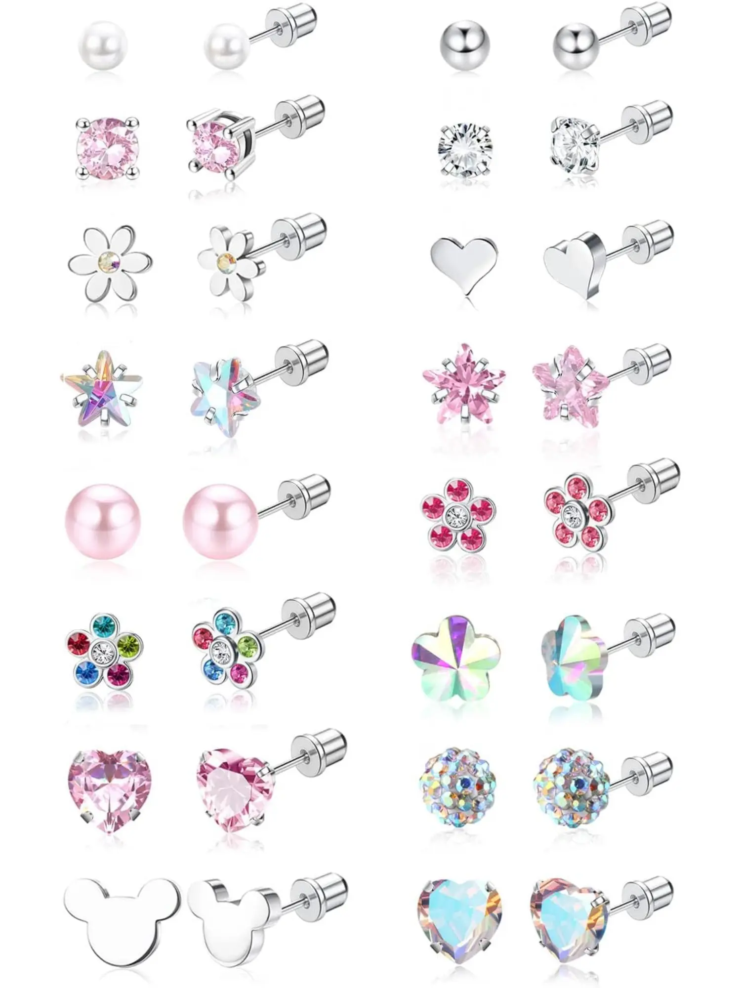 16 Pairs Hypoallergenic Earrings for Girls Women Surgical Steel Screwback Earrings for Sensitive Ears Cute Todder Earrings Kid Earrings Flat Back Stud Earrings Flat Pierced Jewelry
