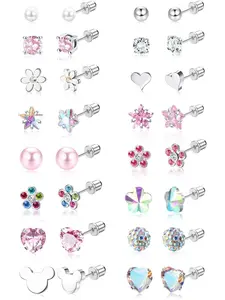 16 Pairs Hypoallergenic Earrings for Girls Women Surgical Steel Screwback Earrings for Sensitive Ears Cute Todder Earrings Kid Earrings Flat Back Stud Earrings Flat Pierced Jewelry