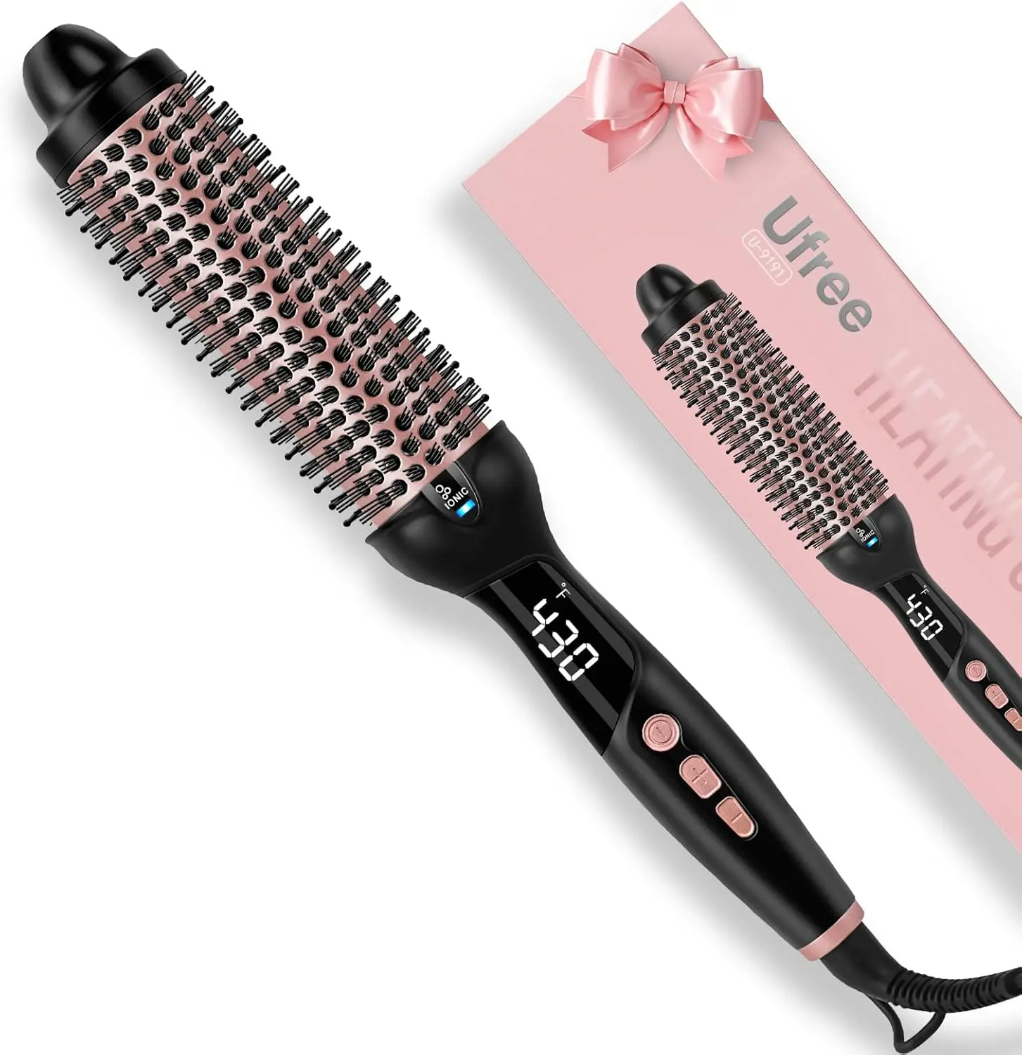 Ufree 1.5 in Ionic Thermal Round Brush for Blowout, 9 Heat Settings | 30s Fast Heat, 285–430°F, 360° Ionic Anti-Frizz, Ceramic-Coated Barrel, Dual Voltage, Travel Ready, Not for Wet Hair