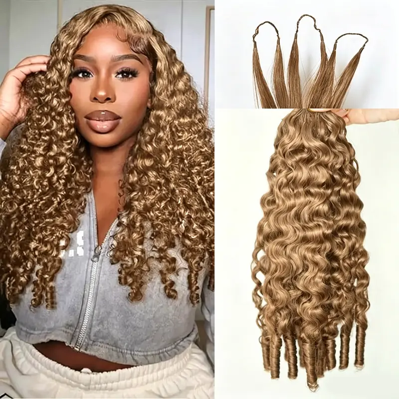 New Arrival 27# Honey Blonde Color Ramiss Burmese Curly Crochet Human Hair Pre-Separated 50g/Pack Time-Saving, 40 Strands/Pack Mircale Knots Hot braids,4-5 Packs for Full Head Protective Styles Light Weight No Tension Reusable Feather Crochet
