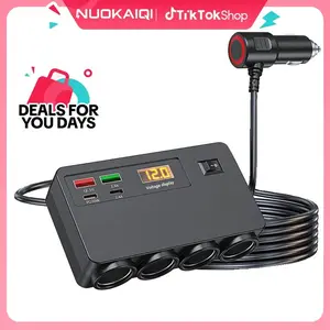 Nuokaiqi 8-in-1 120W High-Power Fast Charging Car Charger Adapter for Car Owners Needing Fast Charging - 4 Sockets, 2 Type-C Ports, 2 USB Ports, LED Voltage Detection, Independent Switch, 12V/24V Universal Automotive Accessory