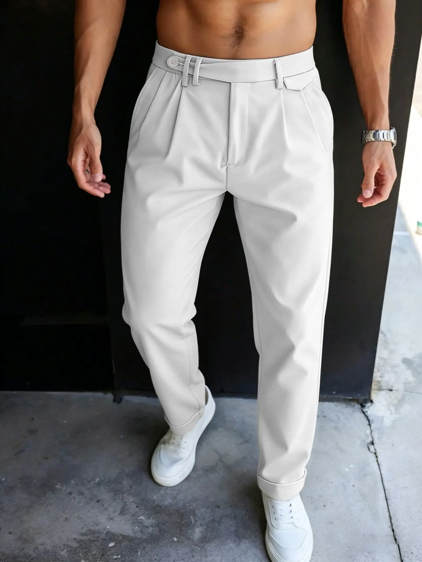 Men's Blazer Suit Pants, Napoli Mid-Waist Casual Pants, Regular Fit, Business Casual Double Pleat, All Seasons, Natural Waist, Formal wear, Business Attire Clothes
