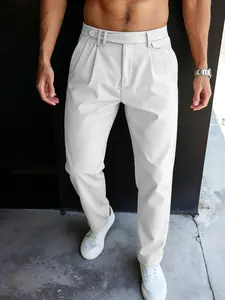 Men's Blazer Suit Pants, Napoli Mid-Waist Casual Pants, Regular Fit, Business Casual Double Pleat, All Seasons, Natural Waist
