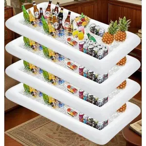 53"x25" Inflatable Serving Tray with Ice Compartment, Reusable Pool Buffet Drink Cooler for Summer Parties, Portable Food and Beverage Container, Durable Leak-Proof Design, Lightweight Party Serving Solution