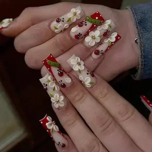 Ladybug Garden Press On Nails 3D Daisy Nail Red Polka Dot Cottagecore Nails