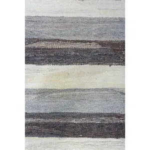 Modern Kilim flat weave | 14 x 20 | Area Rug | tribal design | Grey, Dark Grey, Beige, Brown | hand woven (3360)