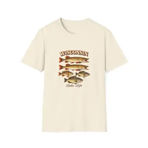 Wisconsin Lake Life Fish Illustration T-Shirt | Walleye, Bass, Pike Unisex T