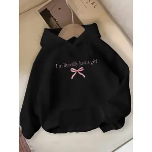 I'm Literally Just A Grill and Pink Bow Print Pattern for Autumn and Winter Women's Hooded Sweatshirt Round Neck Casual Clothing