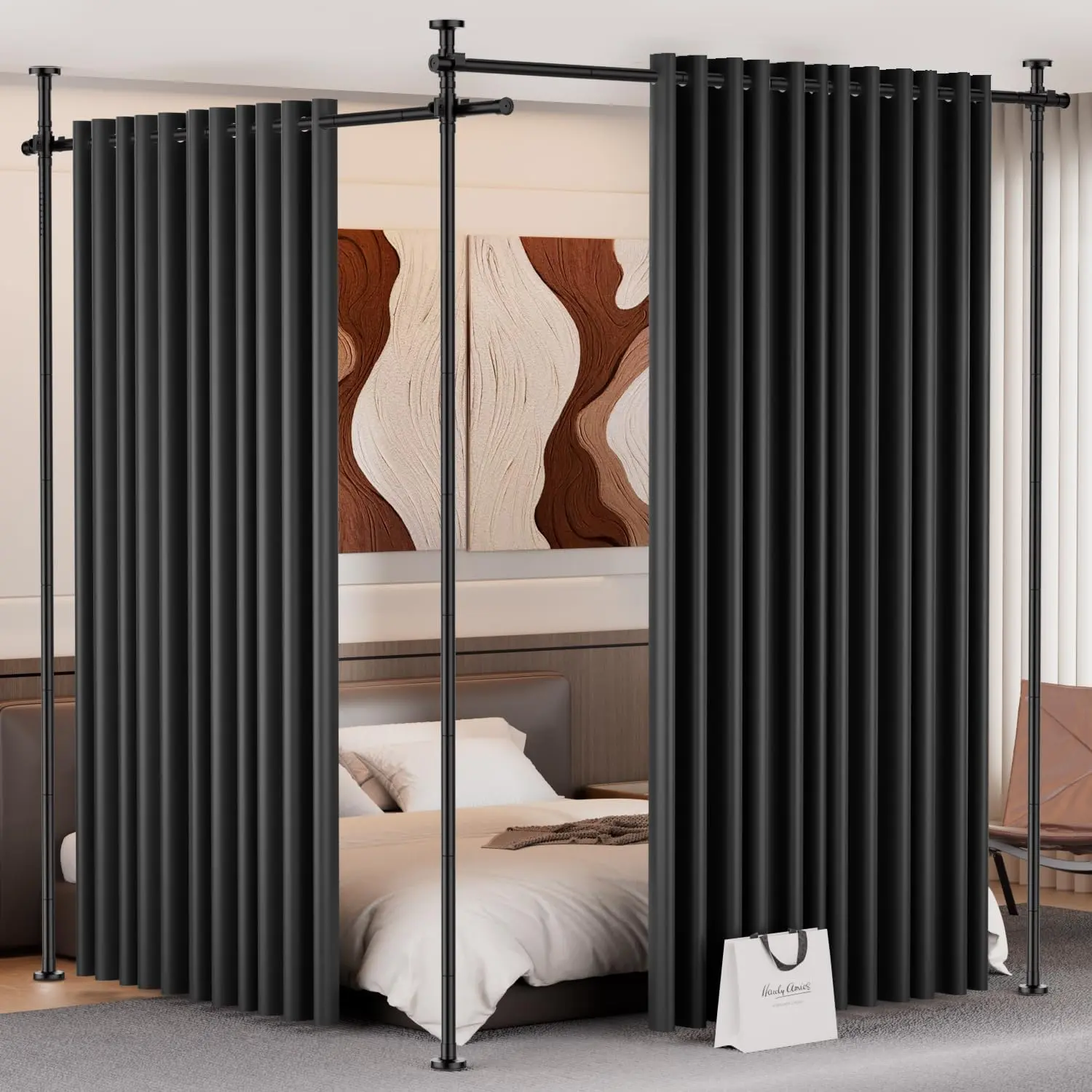 Room Divider Curtains with Ceiling Track, Wide for Room Partition (Black, 43''-145''Wide(No Curtains))