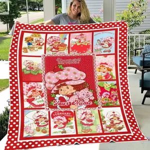 Strawberry Girl Custom Name Blanket Ultra Soft Flannel Cozy Warm Bedroom Couch Sofa Throw Decor Decorative Throw Perfect Birthday Gift Christmas Gift for Girls Women Adults Viral Trending Kawaii Personalized Aesthetic Style