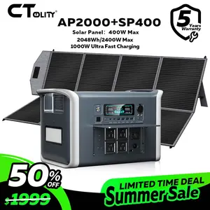 CTOLITY AP2000 2048Wh Solar Generator 2400W Powerbank LFP Battery & 400W Solar Panel UPS Portable Power Station Camping RV Energy Storage 1000W AC Input 100% Recharge in 1.2 Hours 3000 Charge Cycles 10-Year Lifespan