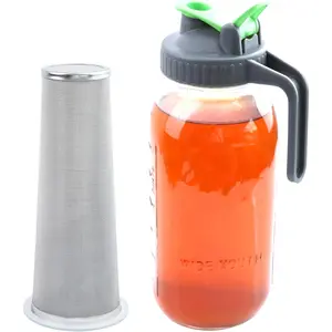 Cold Brew Mason Jar Iced Coffee Tea Maker 64 Oz Wide Mouth Glass Pitcher Half Gallon With 304 Stainless Steel Filter Food Grade Airtight & Leak-Proof Pitcher 2 Quart