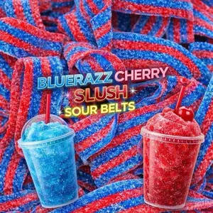 Blue Razz Cherry Slush Swedish Sour Candy Belts 4oz