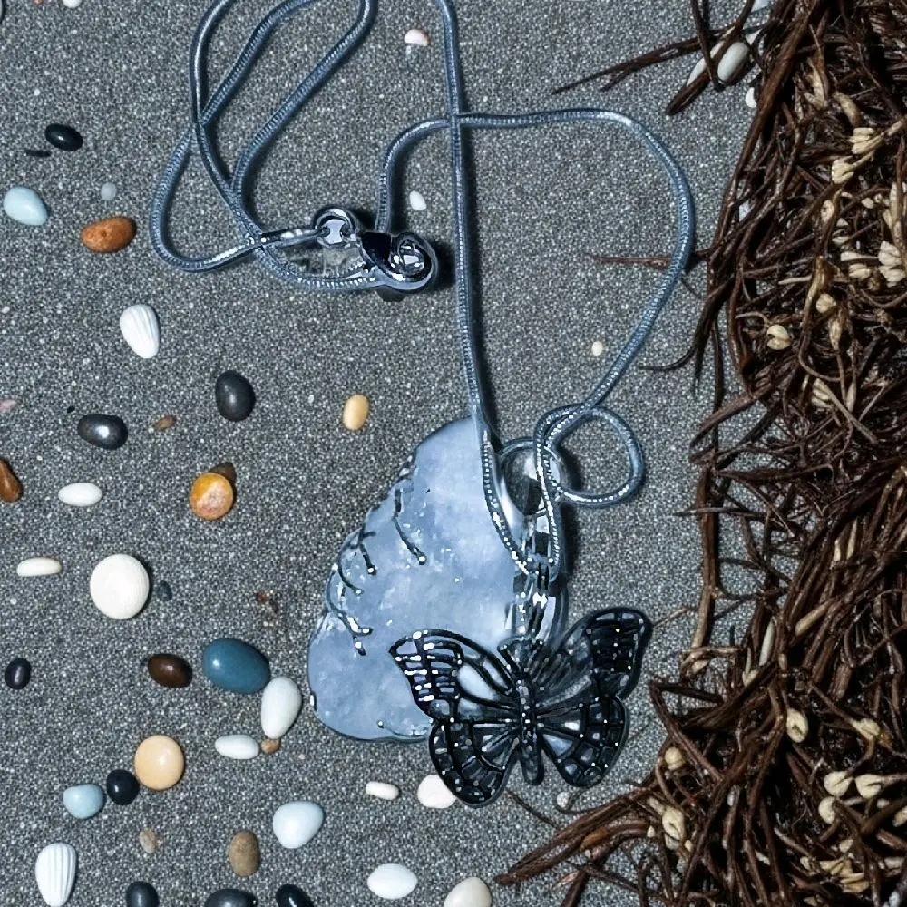 Celestite Heaven Stone Crystal Pendant Necklace with Butterfly Charm