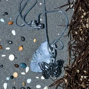 Celestite Heaven Stone Crystal Pendant Necklace with Butterfly Charm