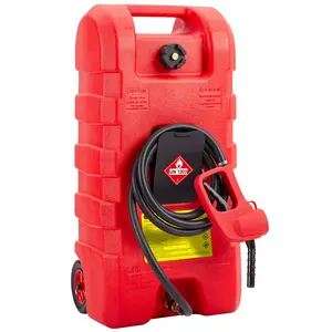 GARVEE 15 Gallon Portable Fuel Caddy with 10-ft Hose, Siphon Pump, 7.5 L/min Manual Nozzle for Diesel and Gasoline Tanks - Durable Red Fuel Transfer Solution