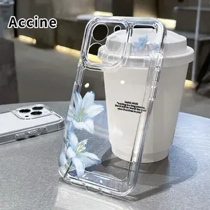 Blue Lily Reverie  TPU Pattern Phone Case for iPhone 15 16 14 Pro Max 13 12 11 XR XS Plus Non-Yellowing Clear Crystal Drop-proof Protection Slim Silicone Cover Cellphone Protective