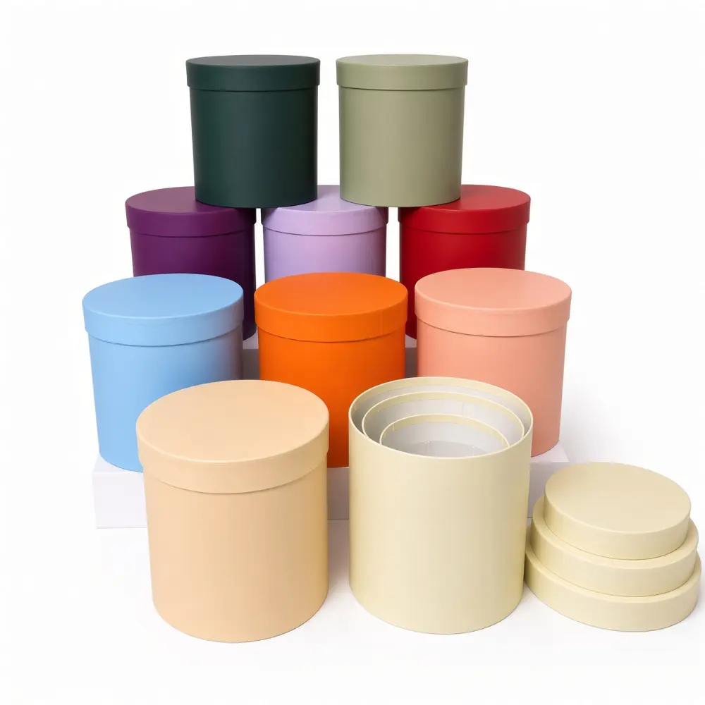 Set of 3, Round Flower/Gift Boxes with Lids & Plastic Liners, Flower Hat Boxes, Solid Color Collection, W730