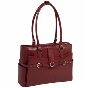 212 MAIN McKlein Willow Springs Red Italian Leather Ladies Briefcase, Magnetic Snap Closure, Adjustable Shoulder Straps, Front Pocket