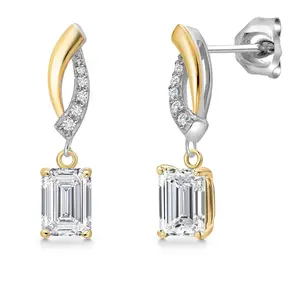 1.45 Cttw IGI Certified Lab Grown Diamond in 925 Silver and 10K Yellow Gold Earrings for Women | Emerald Cut Center Diamond 0.70 Ct | E-F Color | VS1-VS2 Clarity