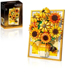 Floral Sunflower Architecture Set - Plant Collection Picture Frame Art Home Mini Building Blocks or Adult Teen Wall Decor Architecture Set - 1011 Pieces