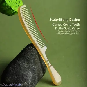 2 Pcs Natural Ox Horn Hair Combs, New Design Scalp Massager Tool for Men and Women, Premium Handcrafted Anti-Static Head Massage Combs, Portable Pocket Size Hair Care Comb Set with Smooth Edges, Ideal for Daily Hair Styling, Home Grooming and Travel Use