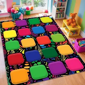 Colorful Square Pattern Floor Mat, 1 Count Non-slip Soft Area Rug, Decorative Carpet for Home Living Room Bedroom, Home Decor Rugs