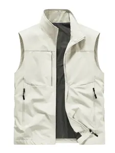 Men's Lightweight Outdoor Vest Gilet, Waterproof Stand Collar Jacket with Multiple Pockets, Sleeveless Jacket for Hiking, Fishing, Travel