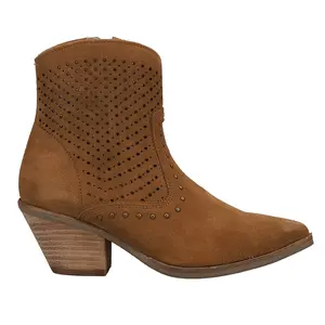 Dingo Womens Miss Priss Cut-Outs Studded Pointed Toe Zippered  Casual Boots Ankle Mid Heel 2-3" - Brown