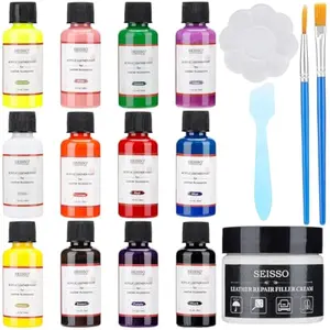 SEISSO 12 1oz Acrylic Leather Paint for Shoes & Leather Surfaces, Premium Shoe Paint Kit for Sneakers, Waterproof Sneaker Paint Kit, with 50g Leather Filling Paste Filler-Stainable and Paintable