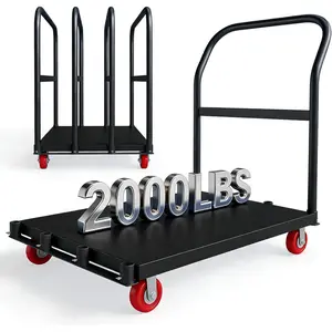 2000LBS Heavy Duty Steel Panel Truck Cart, 2-in-1 Flatbed Platform Dolly with Dual Side Handrails, 37"x24" Rolling Utility Cart with 5" Swivel Casters for Drywall, Lumber & Garage, All-Weather Industrial Transport, Easy Assembly
