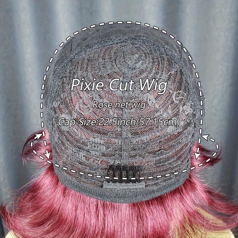 Chic 6-Inch Pixie Cut Wig with Bangs in Vibrant Red 99J Burgundy - 180% Density Brazilian Remy Human Hair, Perfect for Halloween & Cosplay, Layered Wigs, Comic Exhibitions