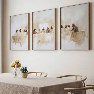 Last Supper Pattern Unframed Painting, 3 Counts/set Canvas Wall Art, Wall Decor for Home Living Room Bedroom, Home Decor, Ornaments