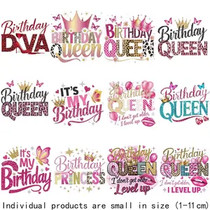 Birthday Queen Letter Pattern Heat Transfer Sticker, 12pcs/set Washable Iron Transfer Sticker, DIY Fashion Patch for T-shirt, Hat & Bag