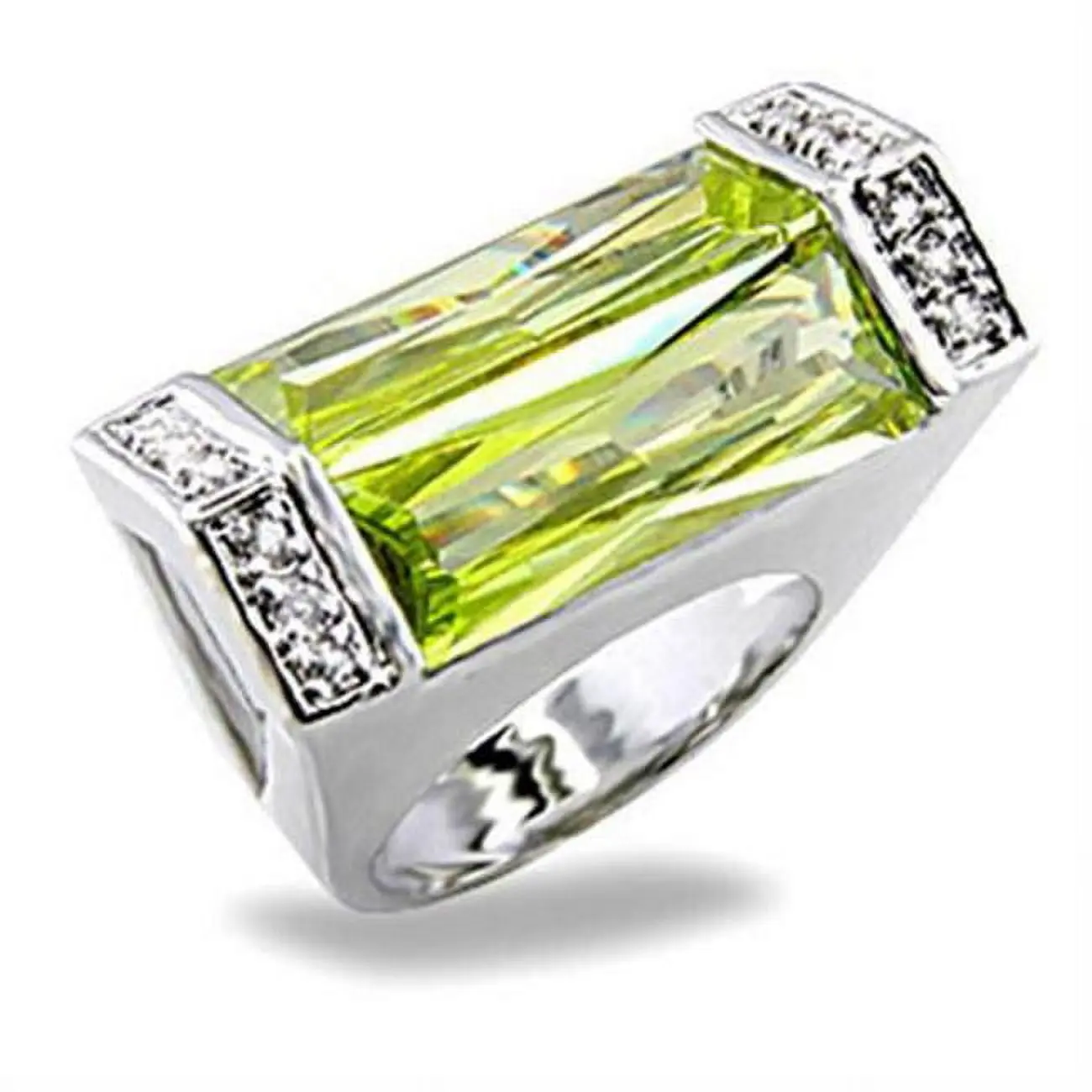 212 MAIN Artificial Gemstone Ring - Rhodium-Plated Brass Band, Adorned with Synthetic Spinel, Synthetic Peridot - Size 6