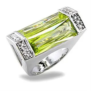 Rhodium Brass Ring with Synthetic Spinel, Peridot - Size 6